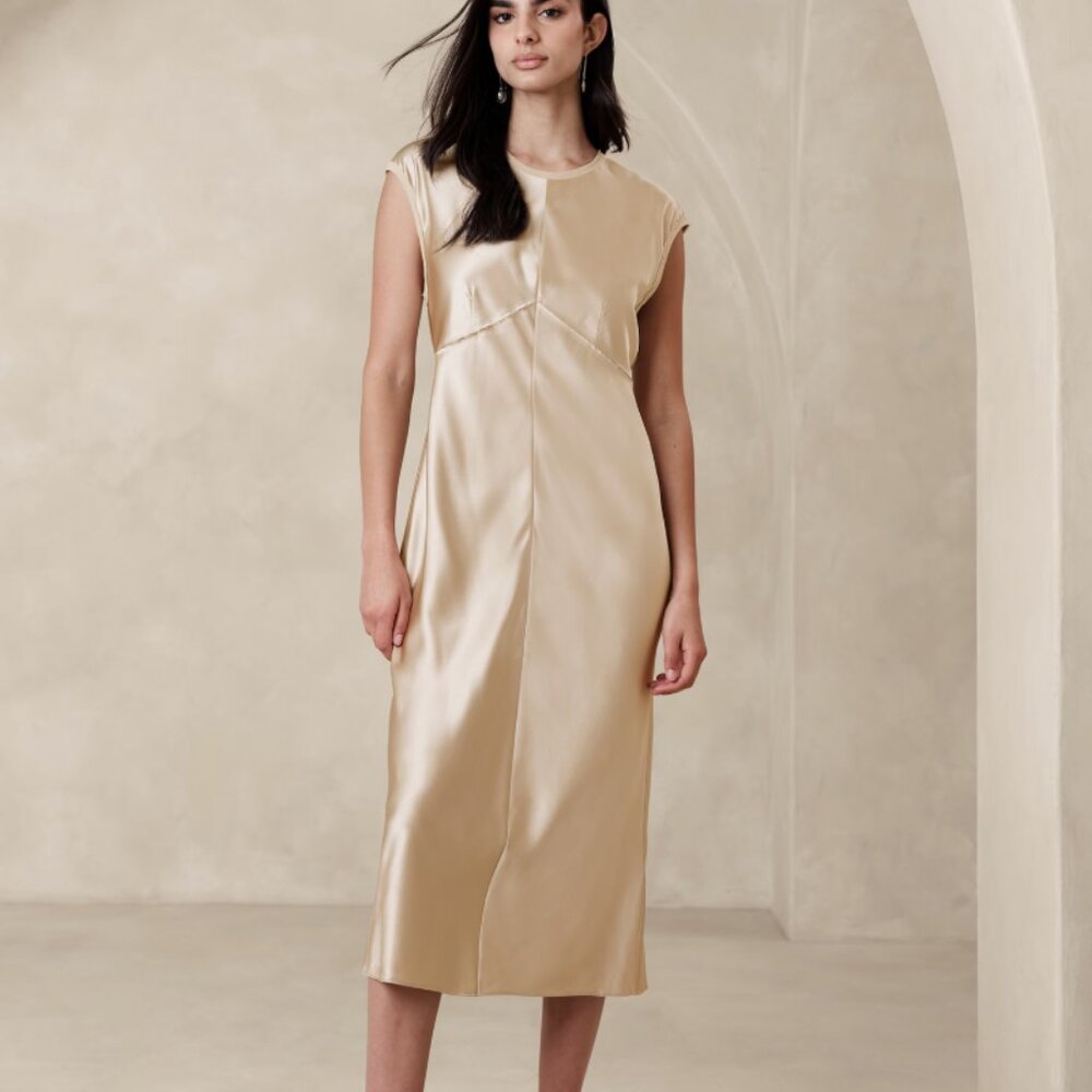 NWT BANANA REPUBLIC CLAUDETTE SILK MIDI DRESS - SIZE MEDIUM TALL